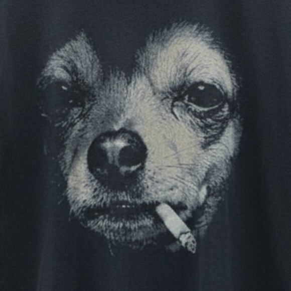 Vintage 90s Chihuahua Smoking Cigarette Faded Black Funny Graphic Tee - Picture 2 of 5
